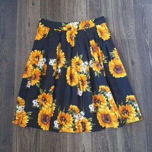 💙 Sunflower Pleated Midi Skirt Cotton Blend Size XL Floral Cottage Core Feminin